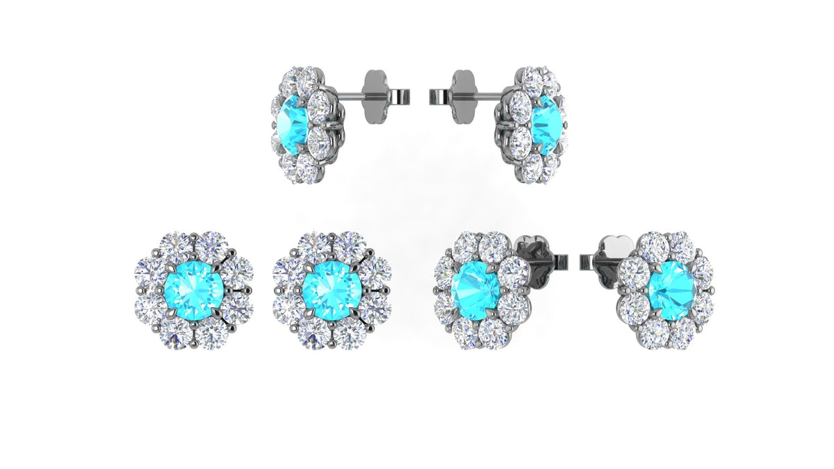 Swiss Blue Topaz Cluster Earrings