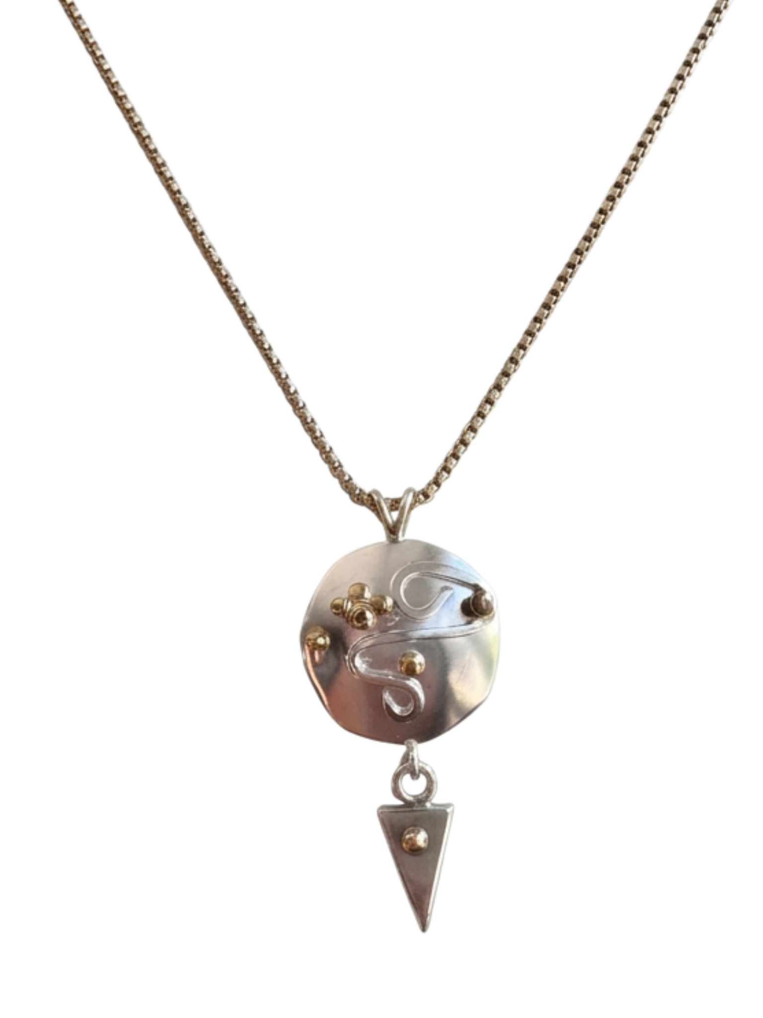Silver and Gold Zen necklace with 14 K gold accents