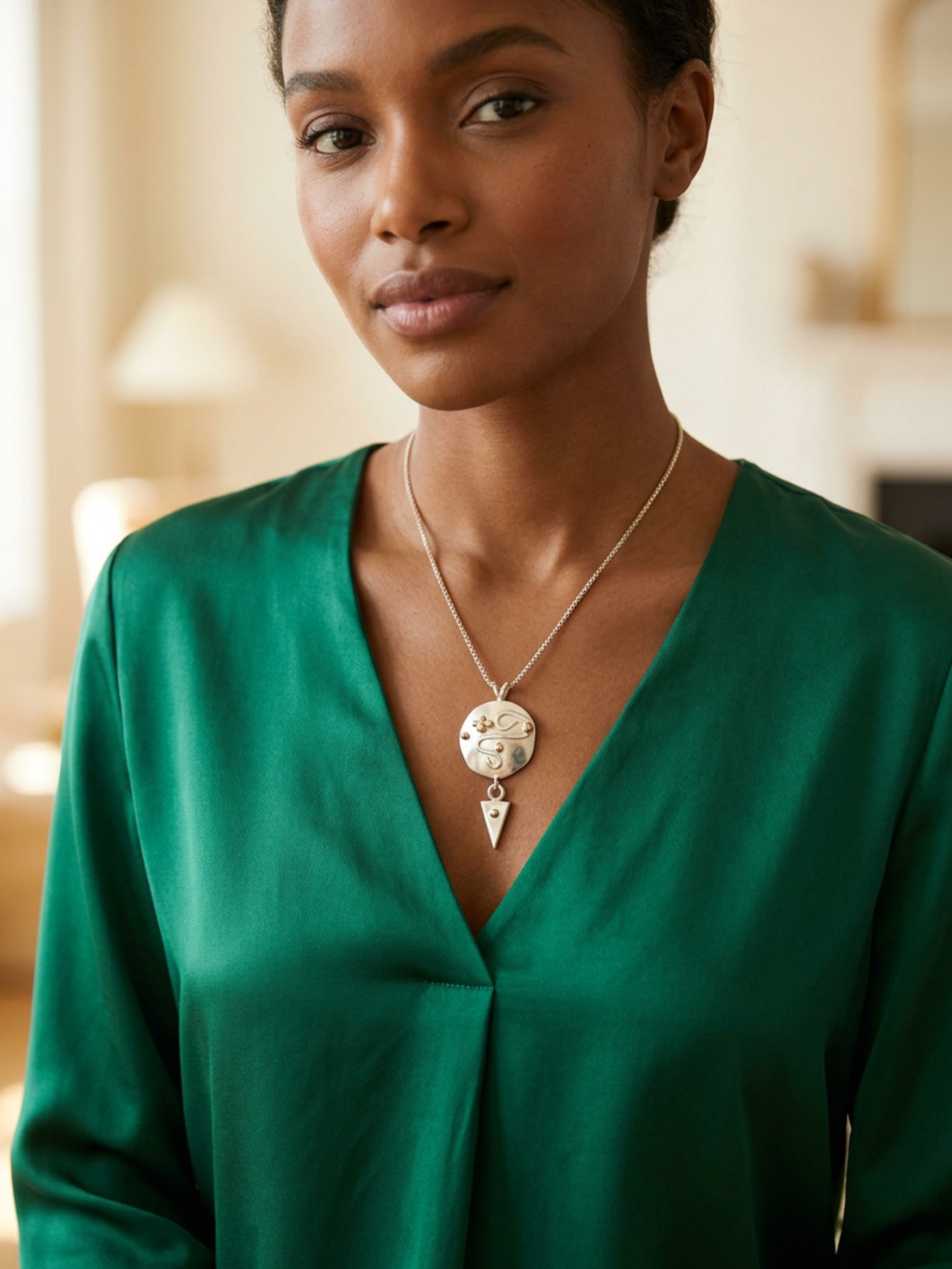 Silver and Gold Zen necklace with 14 K gold accents