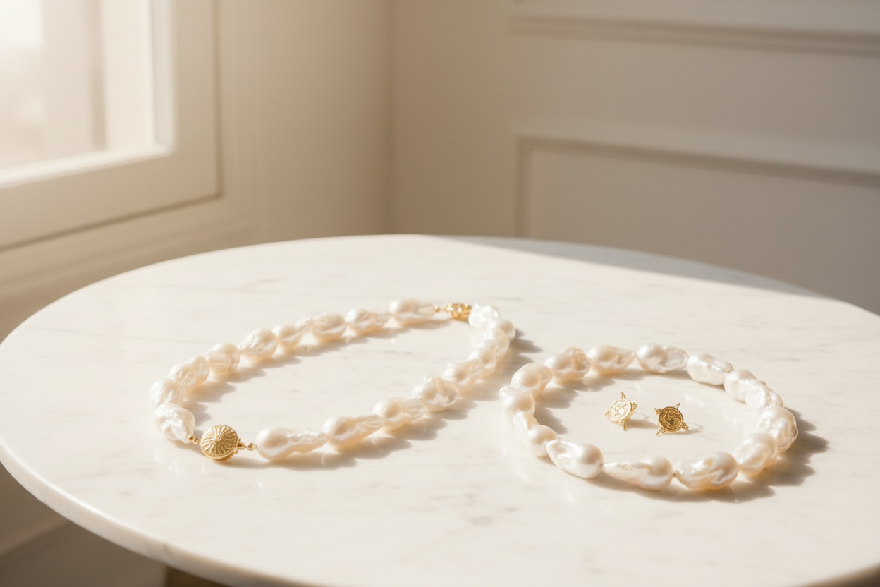 Baroque Pearl Jewelry Soft Light Marble